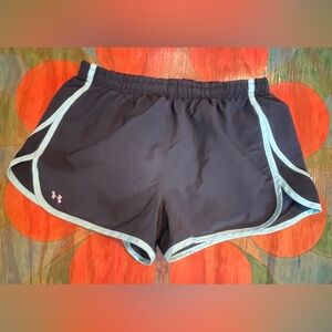 Under Armour Shorts Womens Small Black Teal HeatGear Running Athletic Fitted